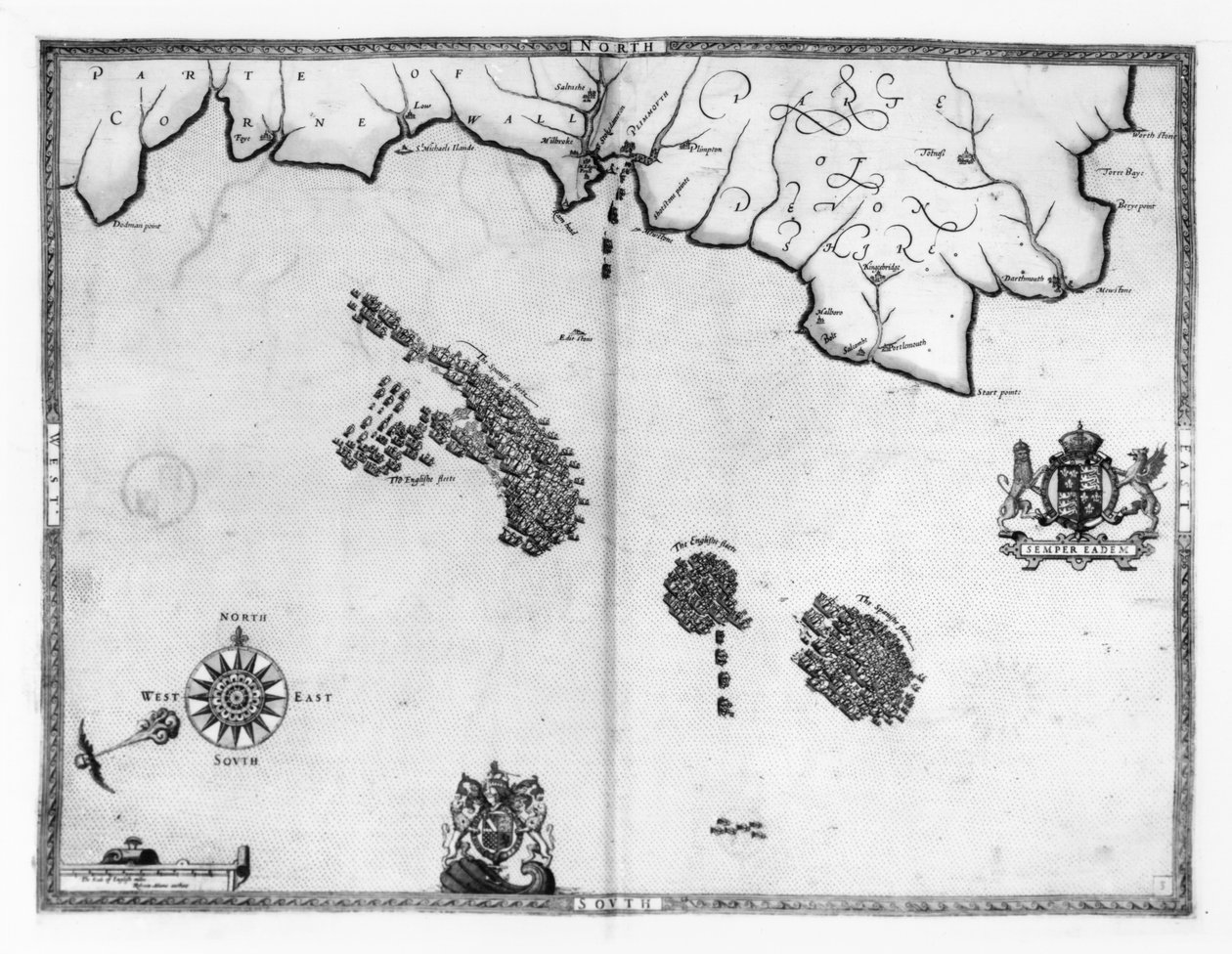 Karte Nr. 3 zeigt die Route der Armada-Flotte, graviert von Augustine Ryther, 1588 von Robert Adams