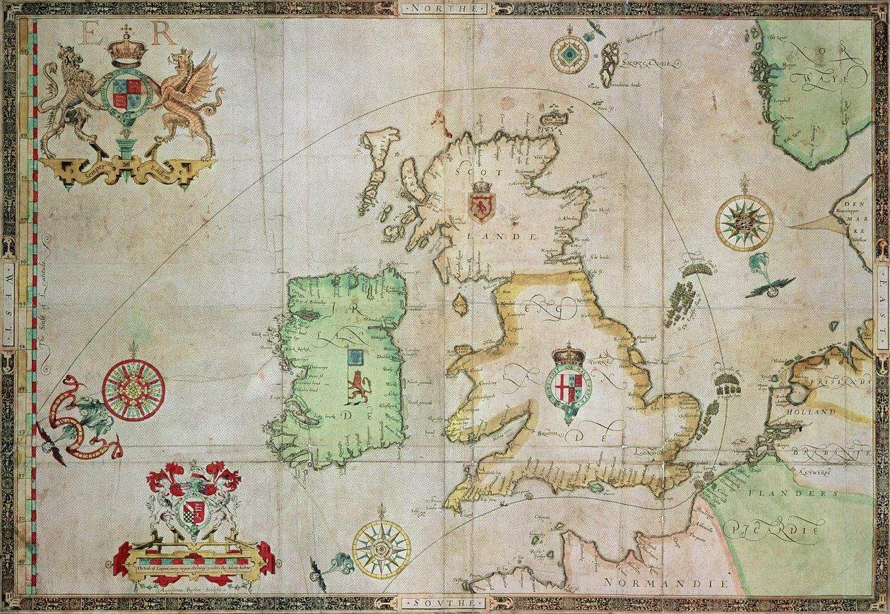 Karte mit der Route der Armada-Flotte, graviert von Augustine Ryther, 1588 von Robert Adams