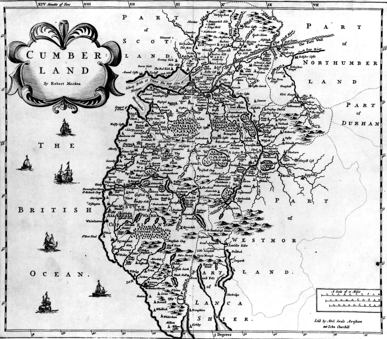 Karte von Cumberland, ca. 1695 von Robert Morden