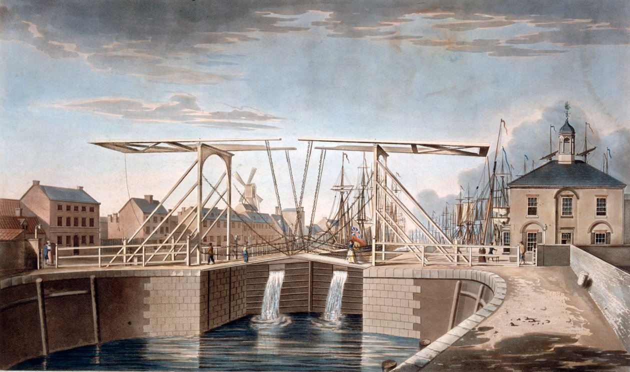 Klappbrücke und neue Docks in Kingston-upon-Hull, Yorkshire, 1786 von Robert Thew