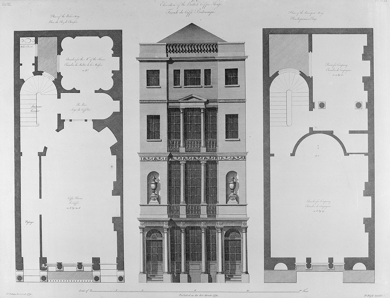 Erhebung des British Coffee House, graviert von Robert Blyth, 1778 von Robert Adam