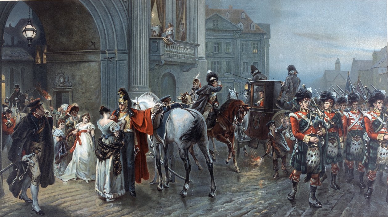 Einberufen nach Waterloo, Brüssel, 1815, ca. 1898 von Robert Alexander Hillingford