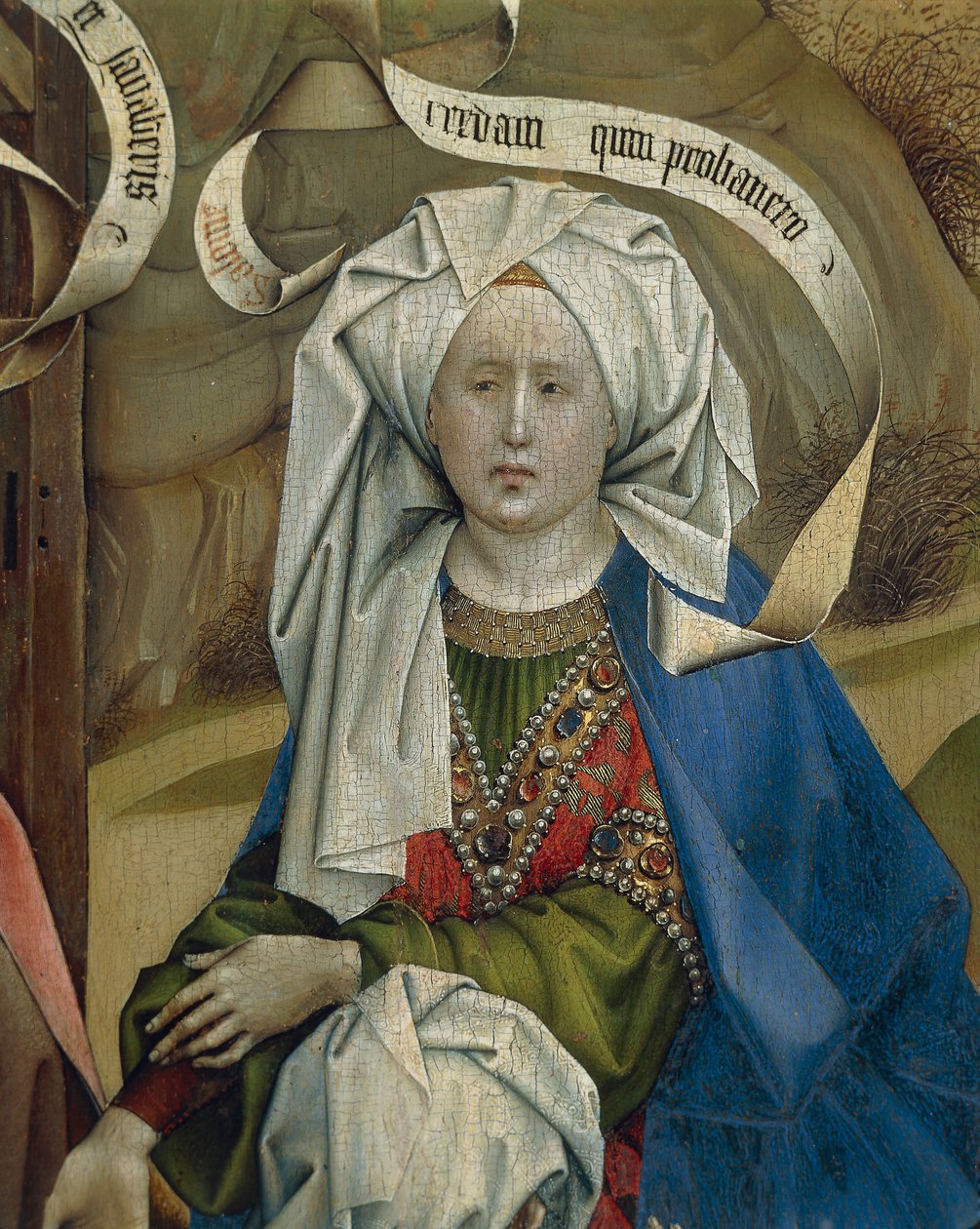 Detail einer Frau aus der Geburt Christi, von Meister von Flemalle Robert Campin, circa 1420 von Robert Campin