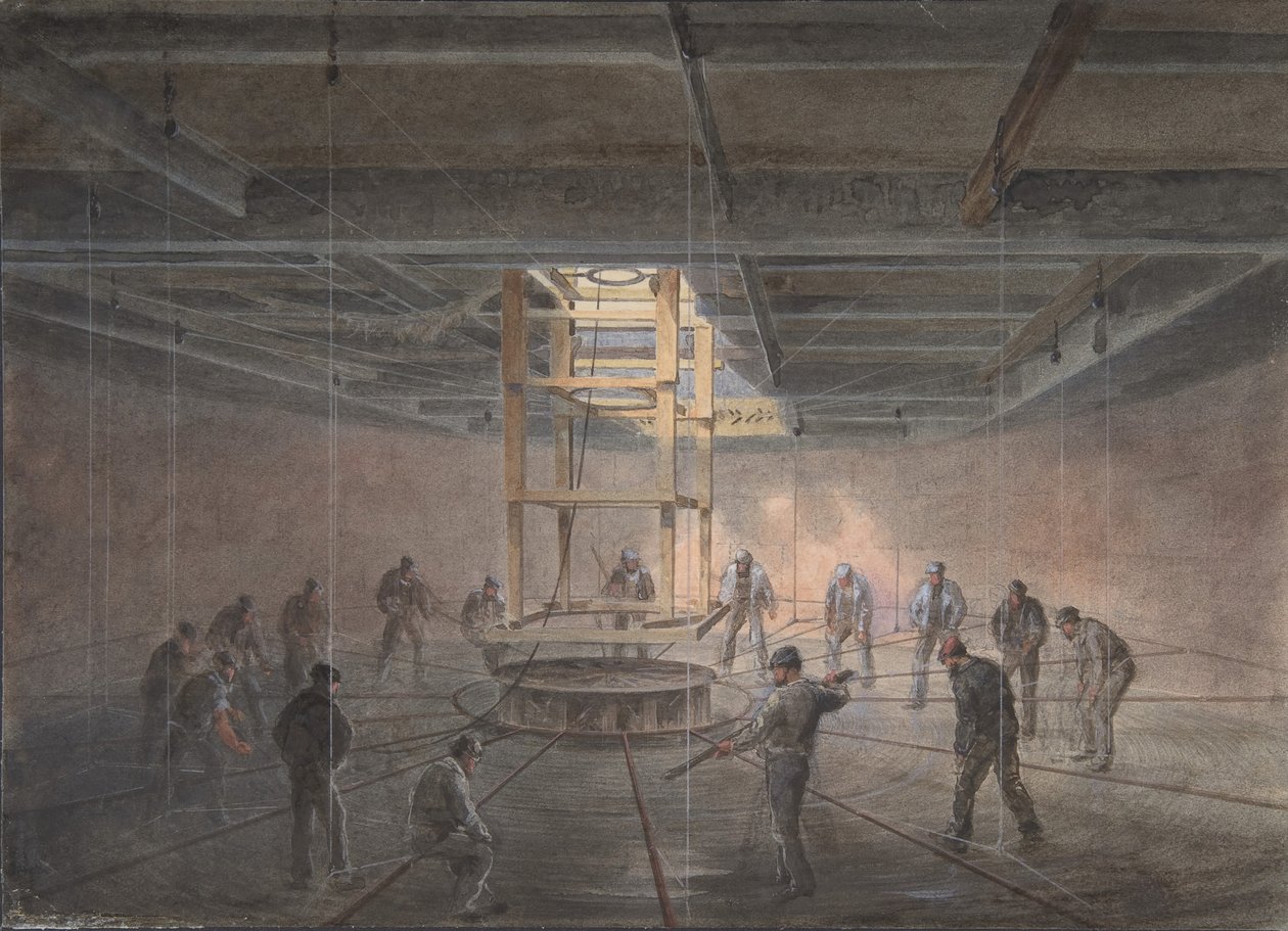 Innenraum eines der Tanks an Bord der Great Eastern: Das Kabel wird herausgeführt, 1865-66 von Robert Charles Dudley