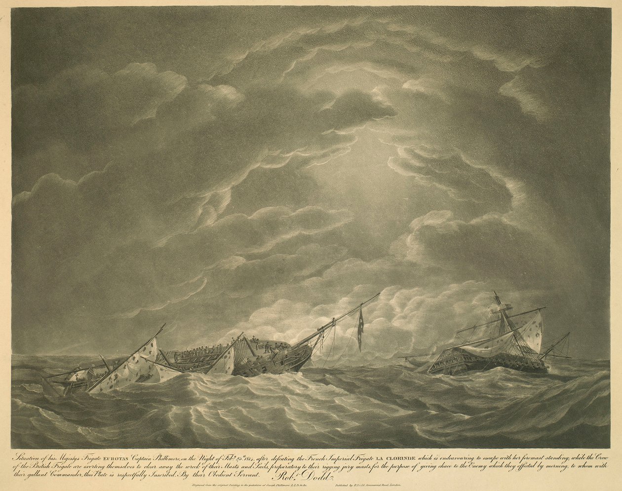 Situation der Fregatte EUROTAS in der Nacht des 25. Februar 1814 von Robert Dodd