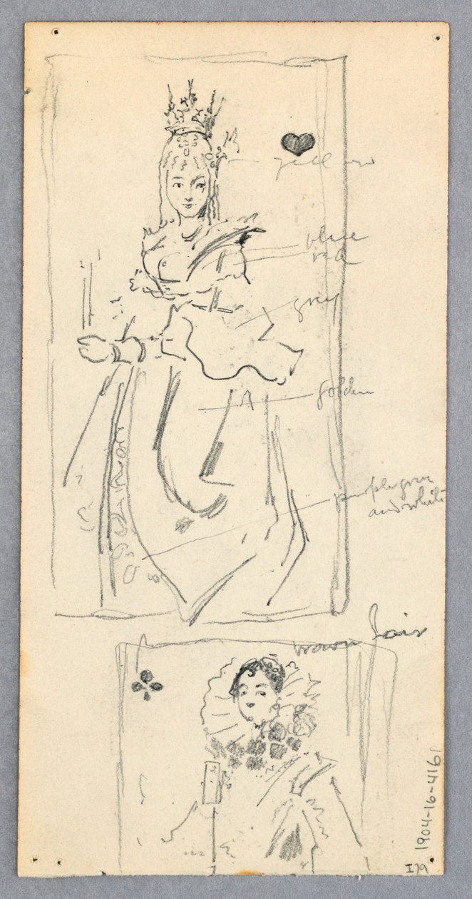 Zeichnung, Straßenszene, Italien (recto); Zwei gerahmte Ansichten von Frauen auf Spielkarten (verso), 1882 von Robert Frederick Blum