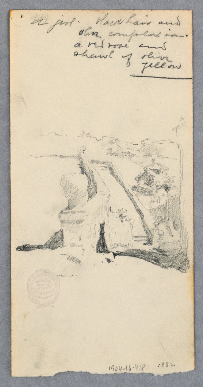 Blick von einem hohen Ort in die Stadt (recto); Frau mit Krug (verso), 1882 von Robert Frederick Blum