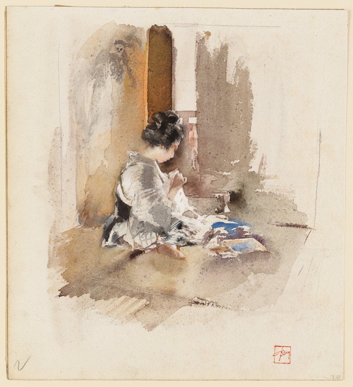 Japanisches Mädchen beim Nähen von Robert Frederick Blum