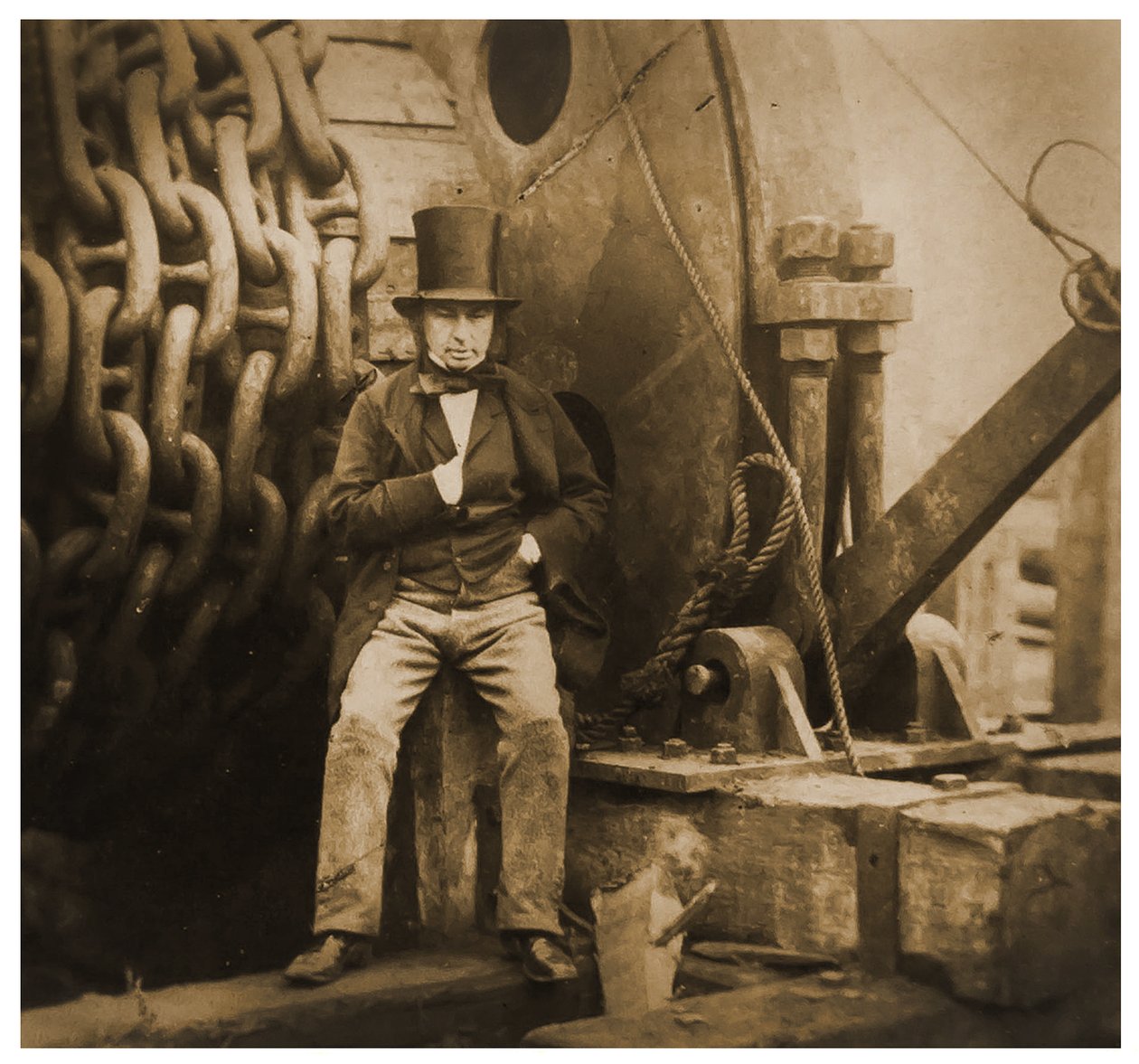 Isambard Kingdom Brunel bei den Startketten der SS Great Eastern von Robert Howlett