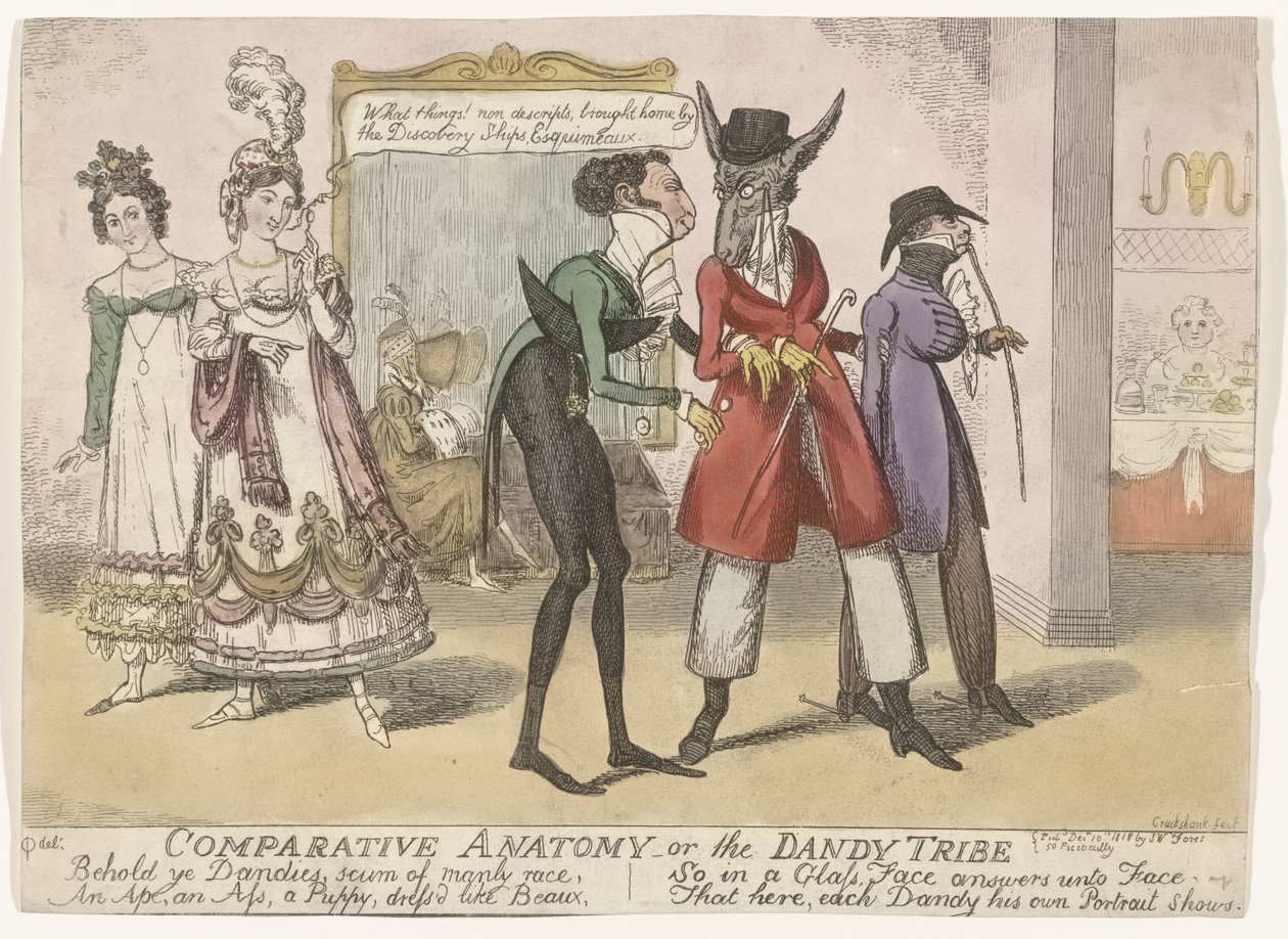 Karikatur der Dandys in Bath (Comparative Anatomy - or the Dandy Tribe) von Robert Isaac Cruikshank