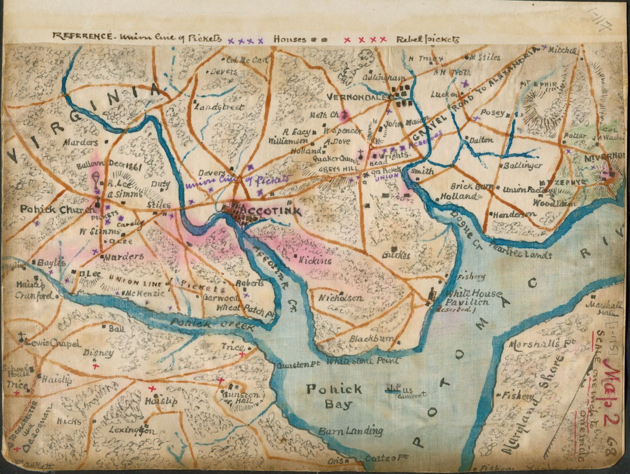 (Karte des unteren Potomac River mit Picket-Linien, Januar 1862) von Robert Knox Sneden