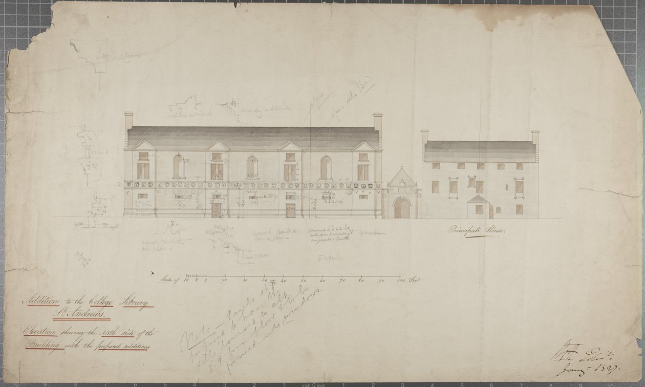 Architektonische Zeichnung der Universitätsbibliothek, 1827 von Robert Payton Reid