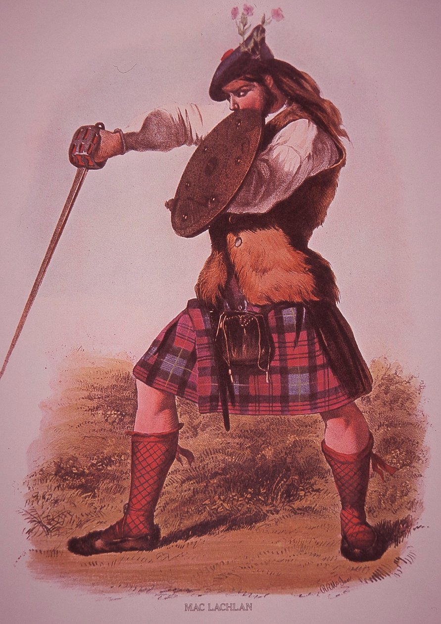 Krieger des Clans MacLachlan, graviert von L. Dickinson von Robert Ronald (after) McIan