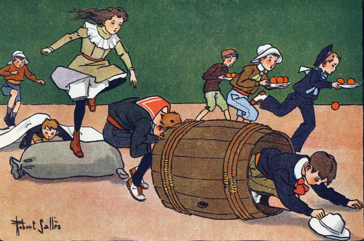 Das Hindernisrennen. Gravur in "Was spielen wir?" von E. Weber mit Aquarellzeichnungen von Robert Salles (1871-1929). Librairie Garnier Freres, Paris von Robert Salles