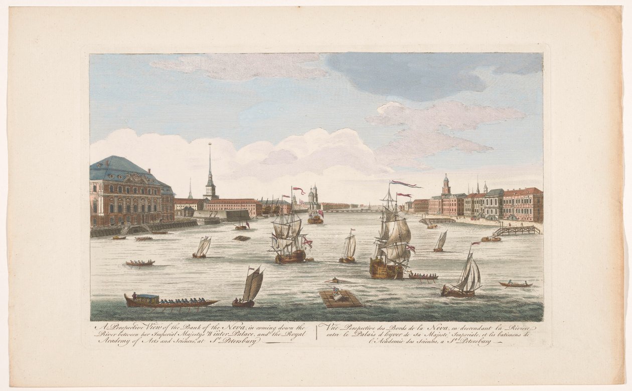 Blick auf den Fluss Neva in Sankt Petersburg, stromabwärts gesehen von Robert Sayer (possibly)