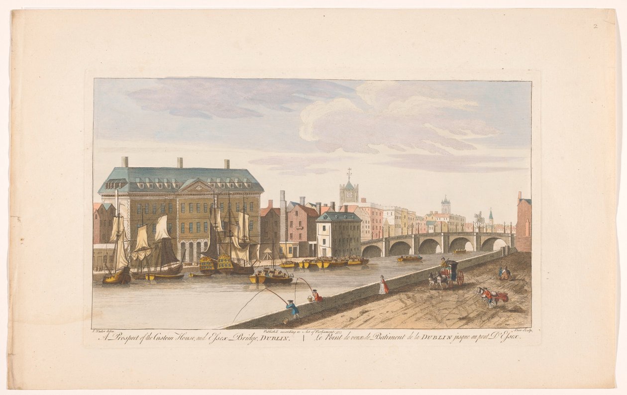 Ansicht des Zollhauses und der Essex-Brücke über den Fluss Liffey in Dublin von Robert Sayer (possibly)