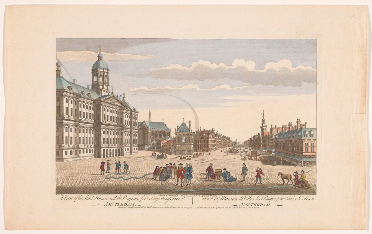 Ansicht des Rathauses in Amsterdam mit Feuerwehrleuten auf dem Dam (Serie: Holland) von Robert Sayer