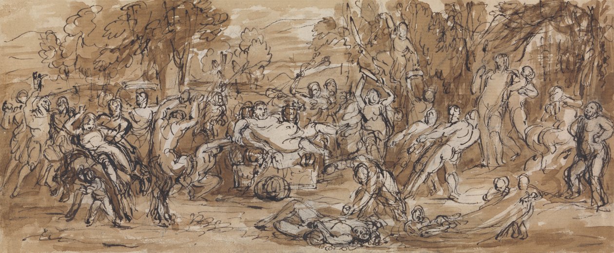 Figurenstudie einer Bacchanalfeier in einer Waldlandschaft von Robert Smirke