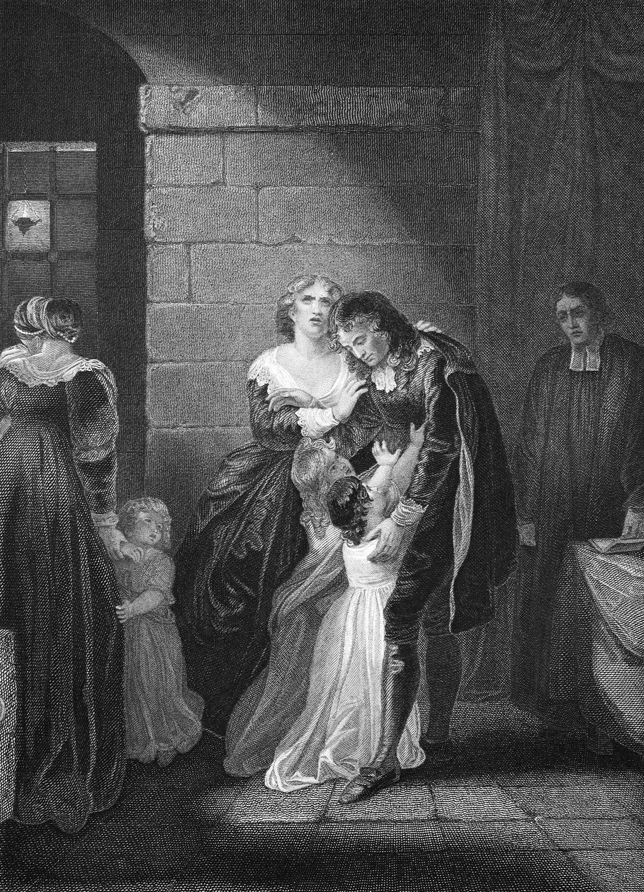 Lord W. Russels letztes Gespräch mit seiner Familie, graviert von A.H. Payne von Robert Smirke