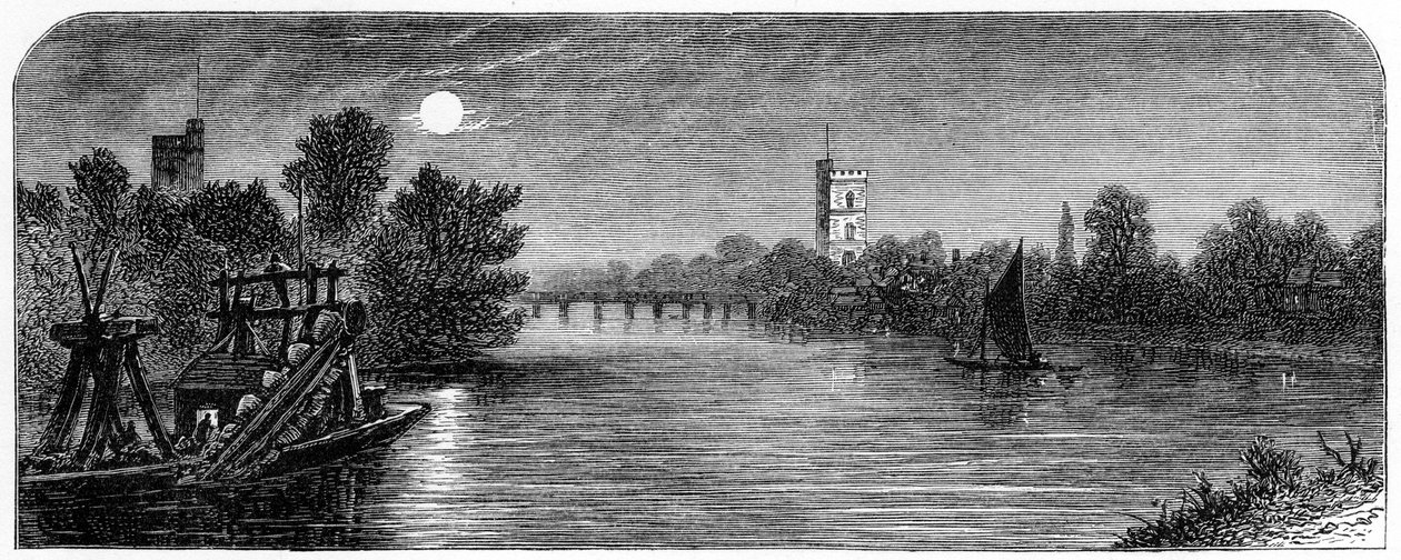 Putney Bridge und Kirche im Mondlicht, 1880 von Robert Taylor Pritchett
