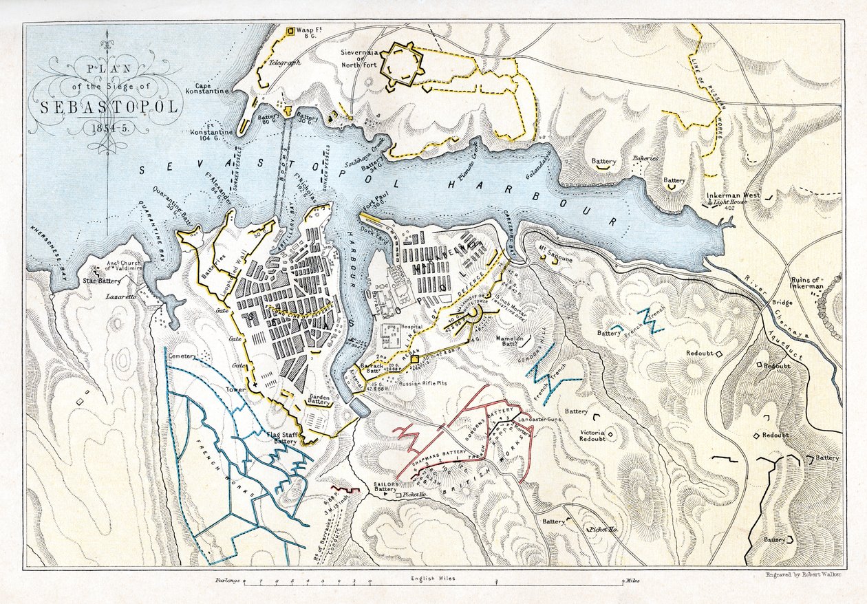 Karte, die die Belagerung von Sewastopol zeigt, Krimkrieg, 1854-1855, 1893 von Robert Walker