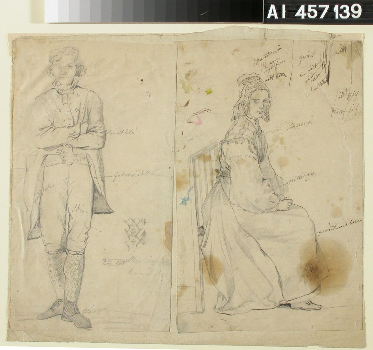 Mann mit verschränkten Armen und Frau in Nationaltracht von Robert Wilhelm Ekman