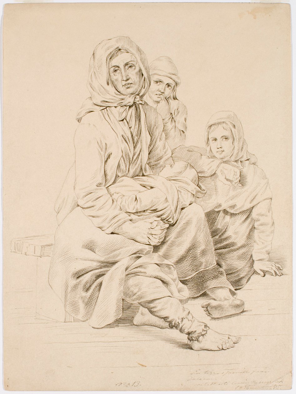 Dalarna Bettlerfamilie, Frau mit drei Kindern von Robert Wilhelm Ekman