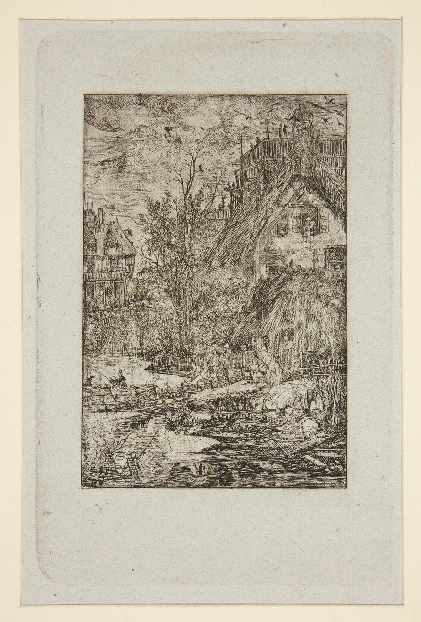 Dorfeingang (Reetgedeckte Hütten) von Rodolphe Bresdin