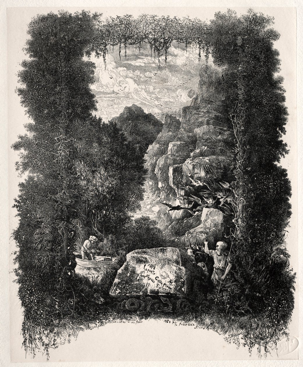 Erstes Frontispiz für Fabeln und Märchen von Thierry-Faletans, 1868 von Rodolphe Bresdin