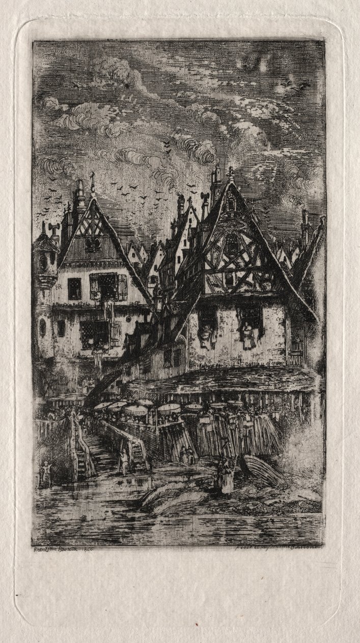 Marktplatz mit Sonnenschirmen von Rodolphe Bresdin