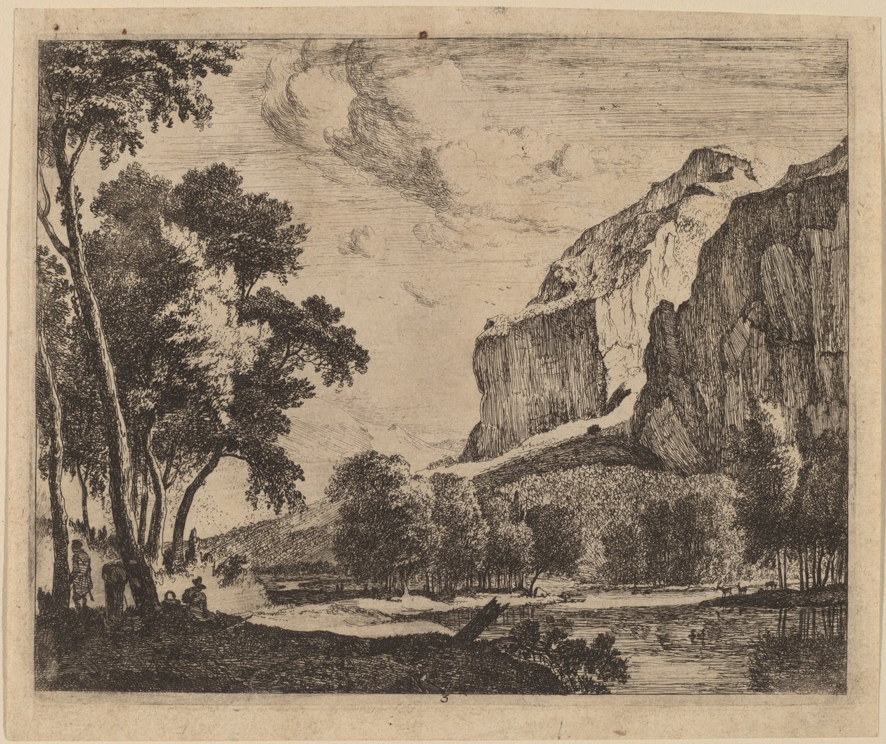 Flusslandschaft mit Felsen rechts: Tafel 3 von Roelant Roghman and Melchior Küsel