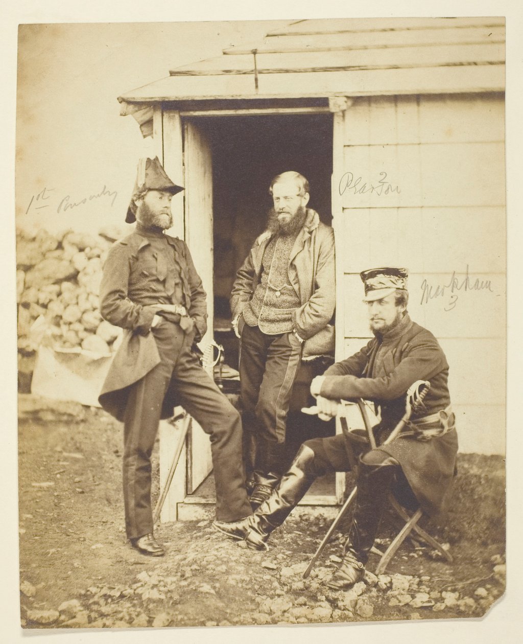 Sir Hy. Fk. Ponsonby (1825-1892), General; Thomas Hook Pearson (1806-1892), General; Fredrick Markham (1805-1855), General; aufgenommen im Feld, Krim von Roger Fenton