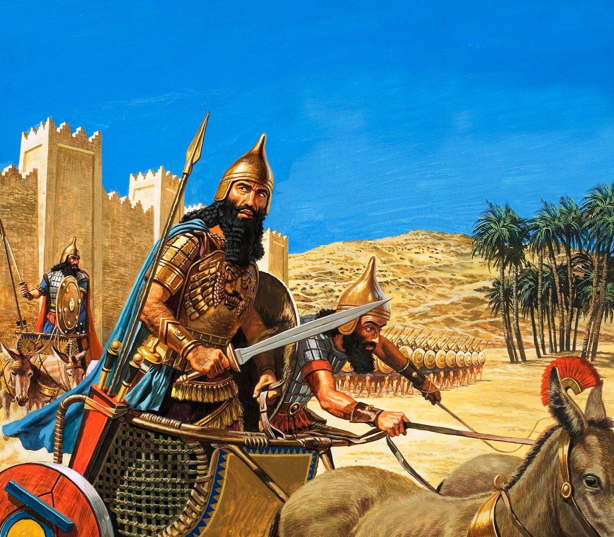 König Hammurabi zieht in den Krieg, sein Streitwagen wird von besonders robusten Eseln gezogen von Roger Payne