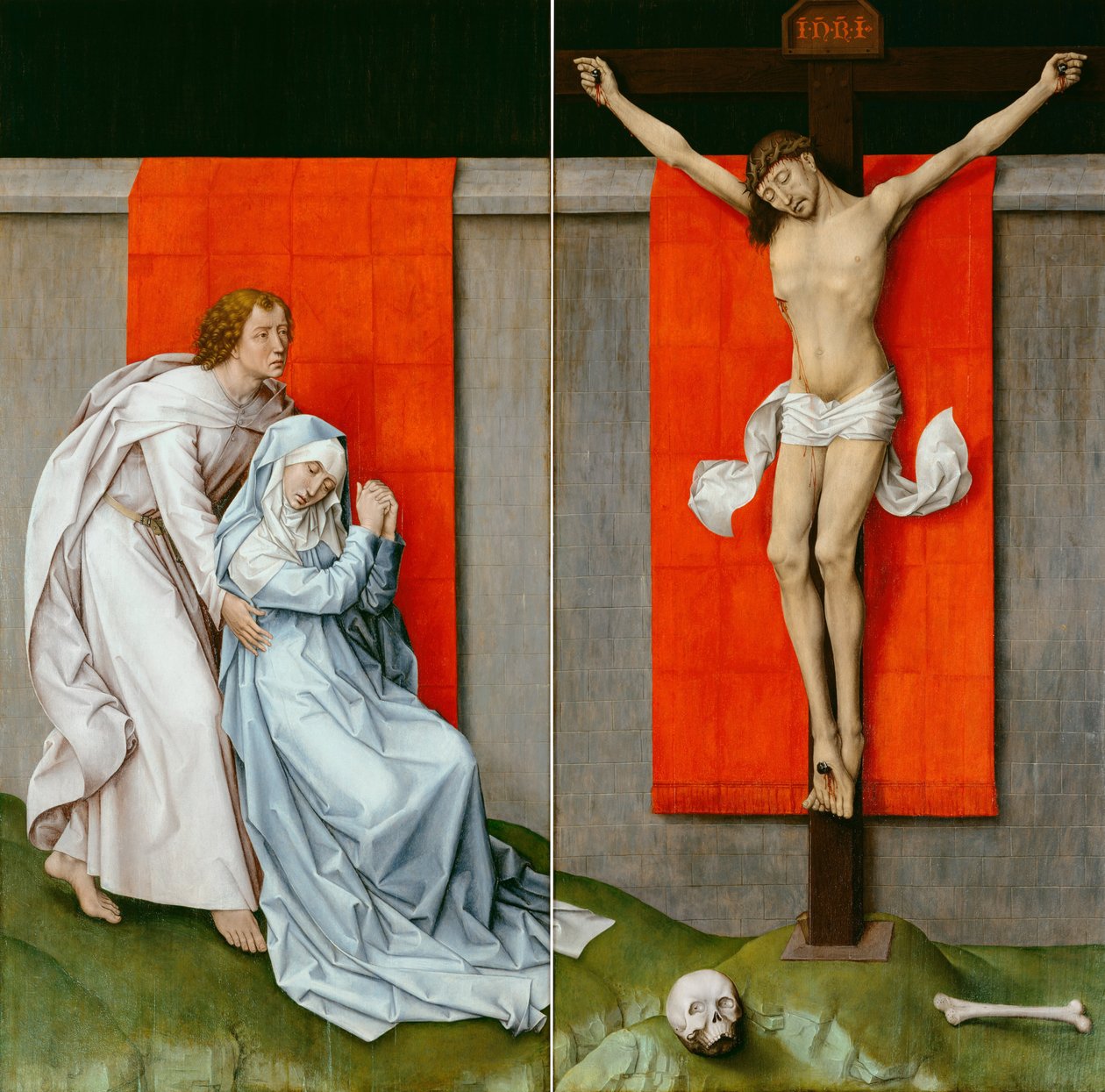 Die Kreuzigung, mit der trauernden Jungfrau und dem heiligen Johannes dem Evangelisten von Rogier van der Weyden