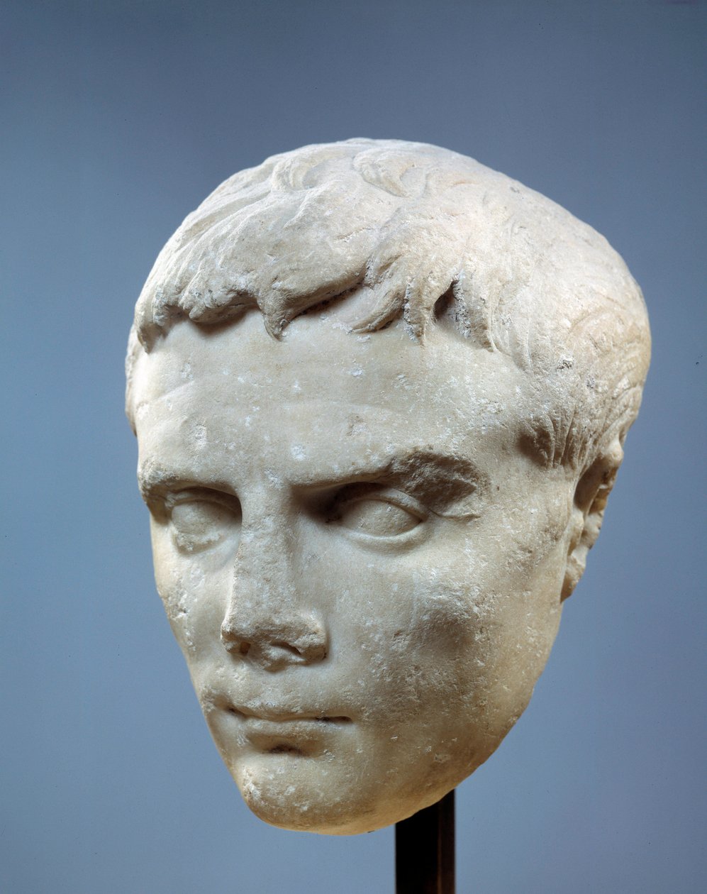 Kunst des antiken Rom: Gesicht des Augustus (Octavian, 63 v. Chr.-14 n. Chr.). Der erste römische Kaiser. Skulptur gefunden in Kos, zwischen 27 und 20 v. Chr. Paris, Louvre von Roman