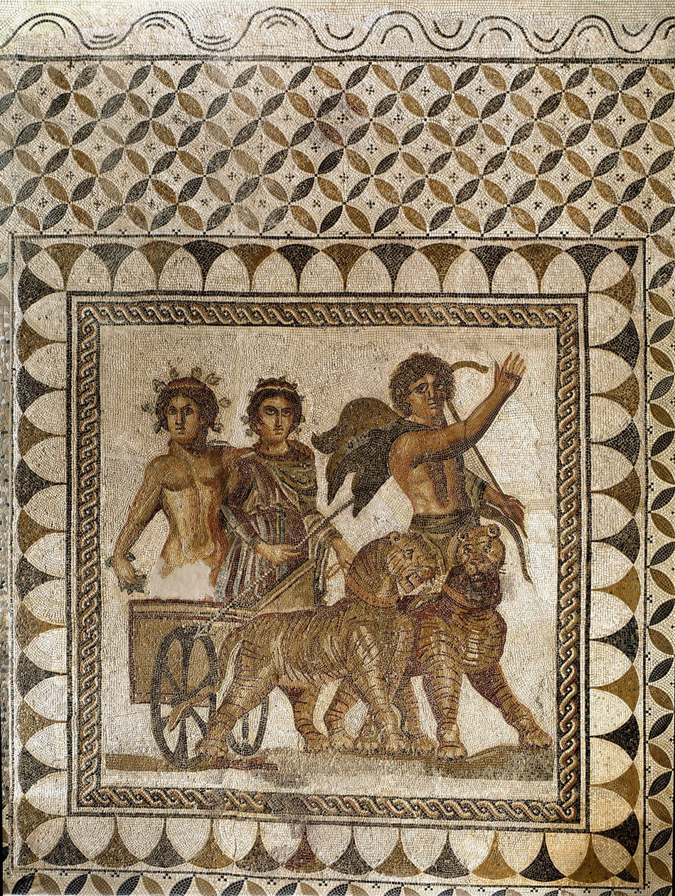 Bacchus in einem von Tigern gezogenen Wagen, 3. Jahrhundert von Roman