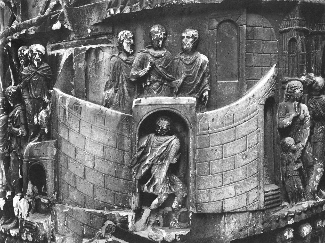 Marcus Aurelius empfängt einen Boten, Detail von der Säule des Marcus Aurelius, 180-196 n. Chr. von Roman