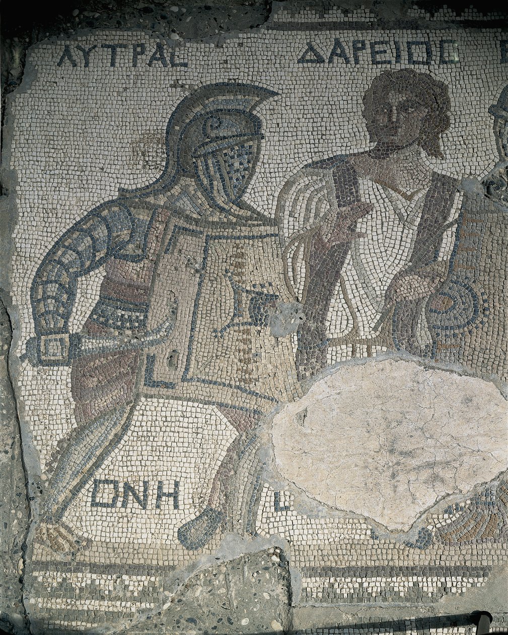 Gemälde von zwei Gladiatoren auf einer Mosaikwand, Kourion, Limassol, Zypern von Roman