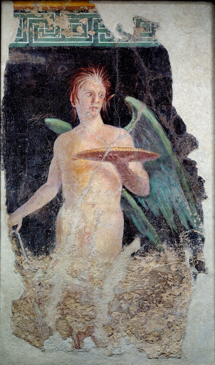 Römische Kunst: Fresko des geflügelten Genies aus Pompeji - Ende des 1. Jahrhunderts v. Chr. von Roman