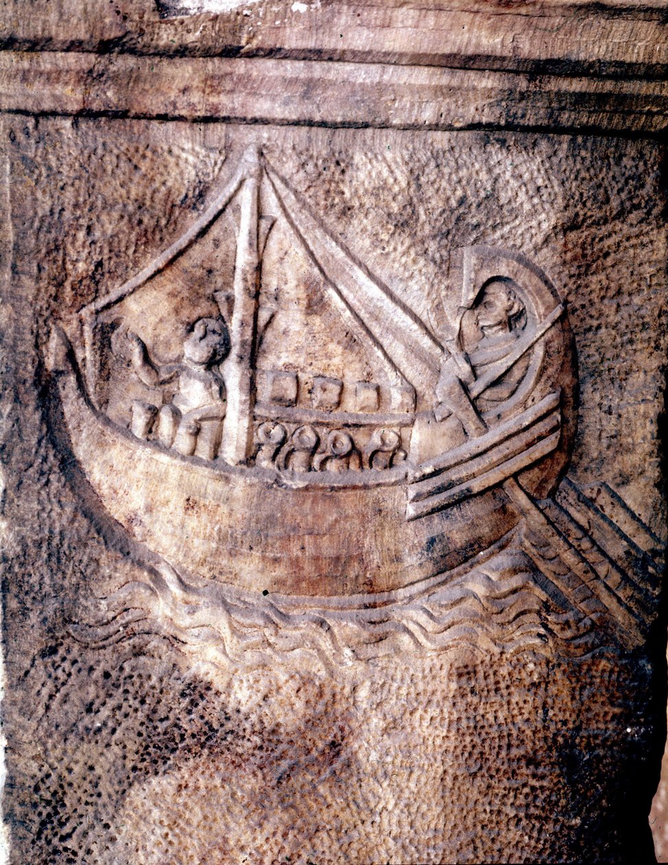 Römisches Transportschiff. Flachrelief aus dem 2. Jahrhundert n. Chr. Römisches Nationalmuseum von Roman