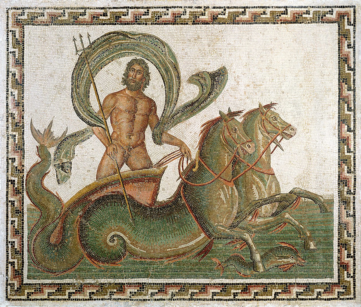 Triumph des Neptun, Mosaikboden aus dem Haus von Wadi Blibane, Sousse (altes Hadrumetum) von Roman