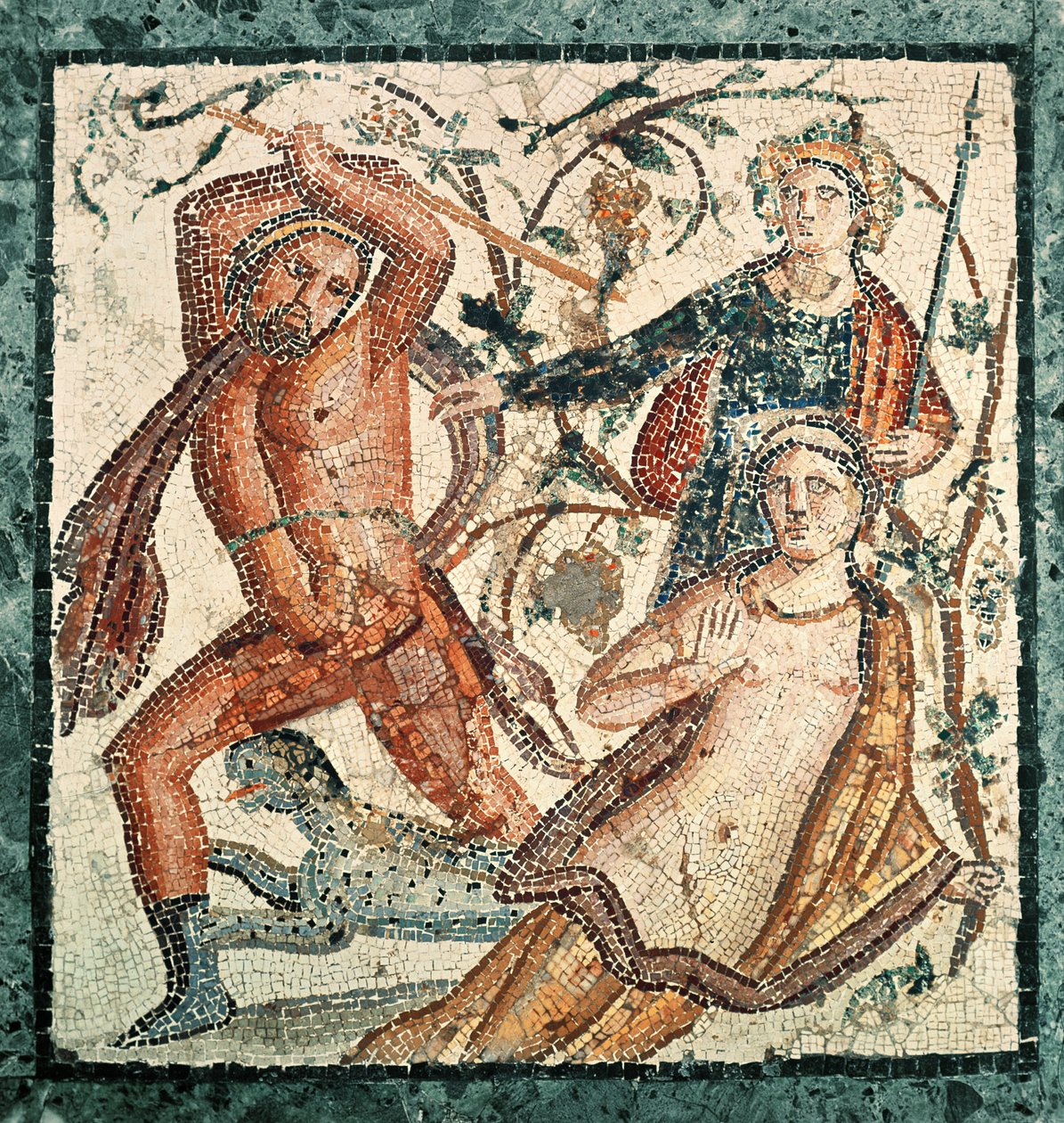 Lykurg greift die Nymphe Ambrosia an, Mosaik aus Herculaneum (50-79 n. Chr.) von Roman Imperial Period