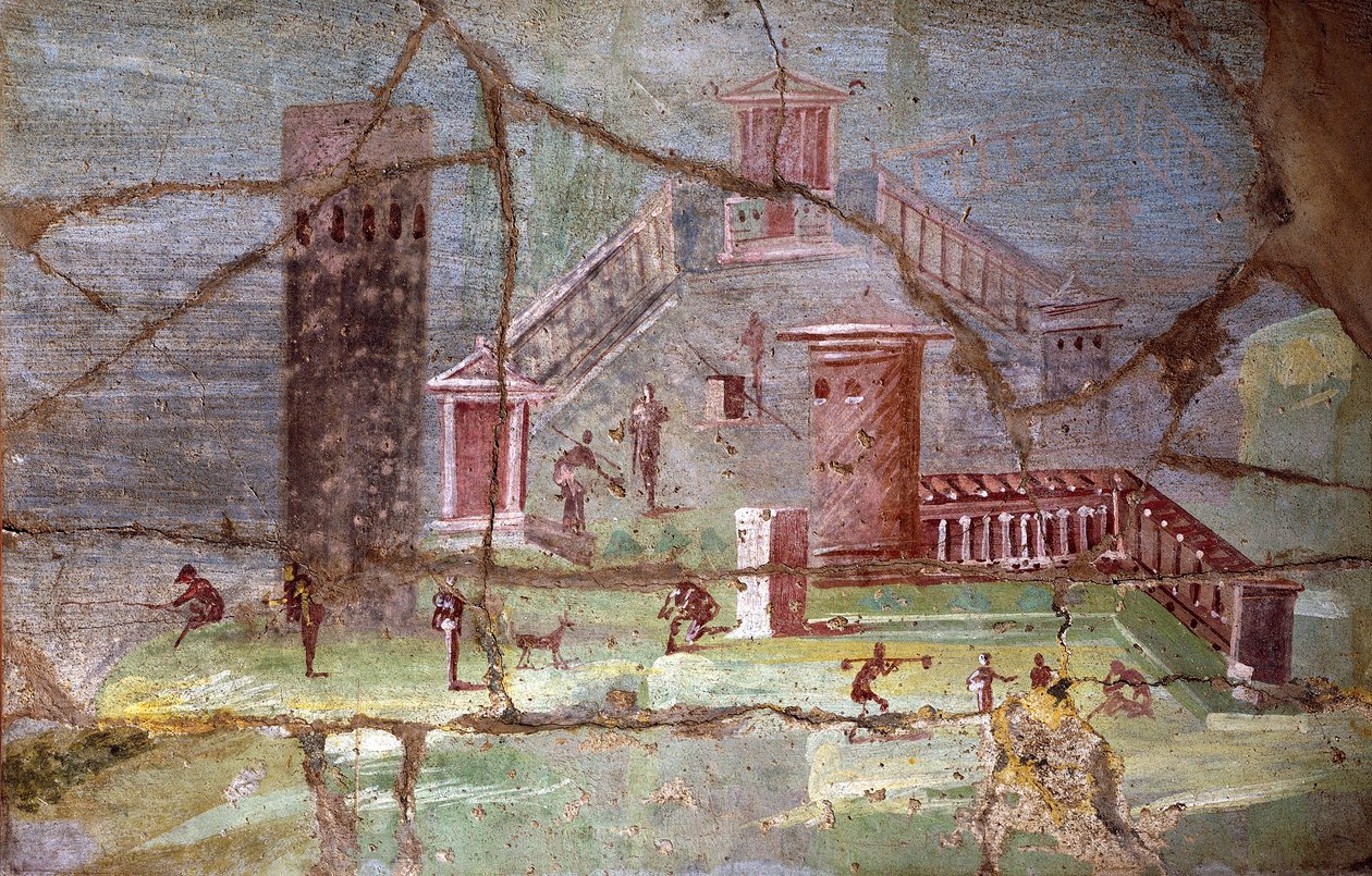 Antikes römisches Fresko mit Landschaft aus Pompeji von Roman Roman