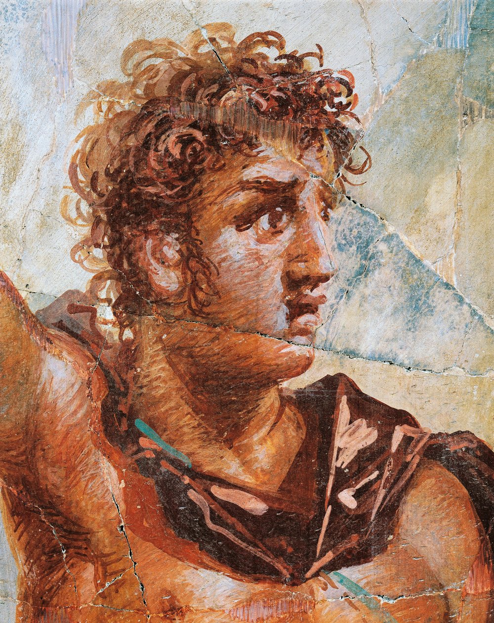 Detail eines Freskos, das Alexander darstellt, aus der Hochzeit von Alexander (Ares) und Stateira (Aphrodite), Regio 6 Insula Occidentalis 39, Pompeji (UNESCO-Welterbeliste) von Roman Roman
