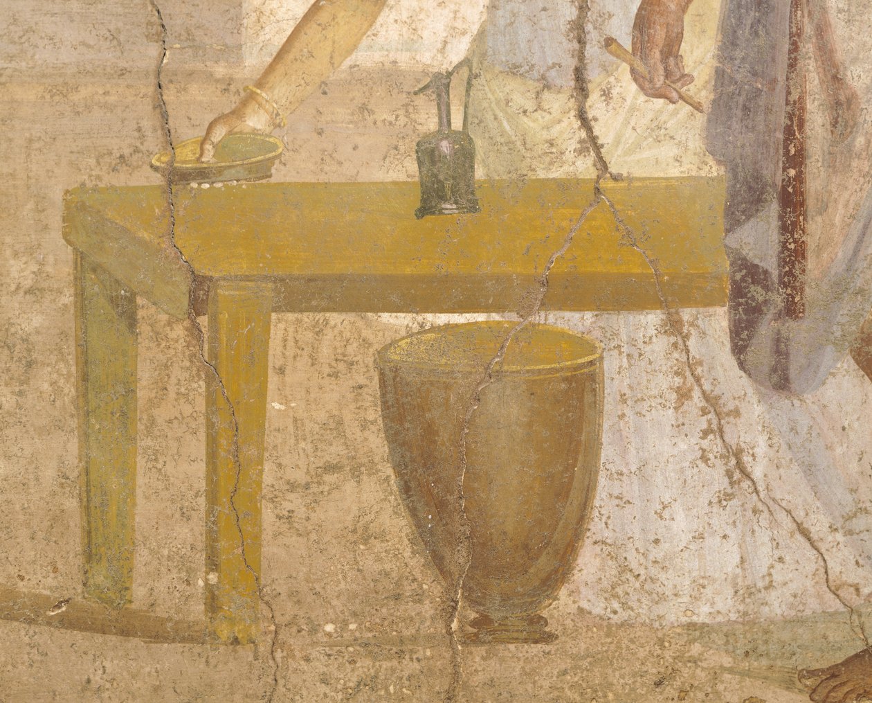 Detail des Freskos, das ein Opfermahl darstellt, Haus der vergoldeten Amorinen, Pompeji, Kampanien, Römische Zivilisation von Roman Roman