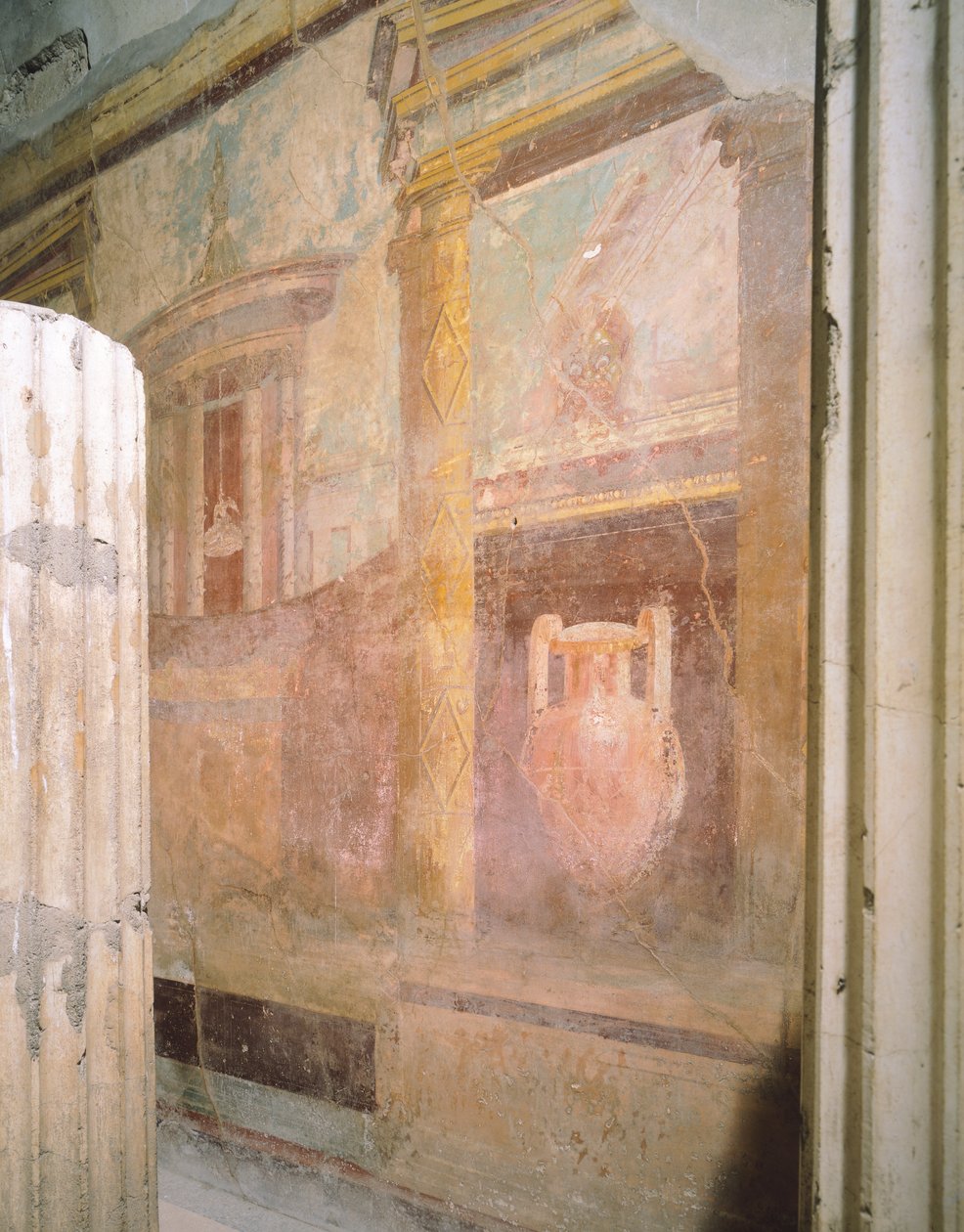 Detail der Fresken in der Halle des Tricliniums, Haus des Labyrinths, Pompeji, Kampanien, Römische Zivilisation von Roman Roman