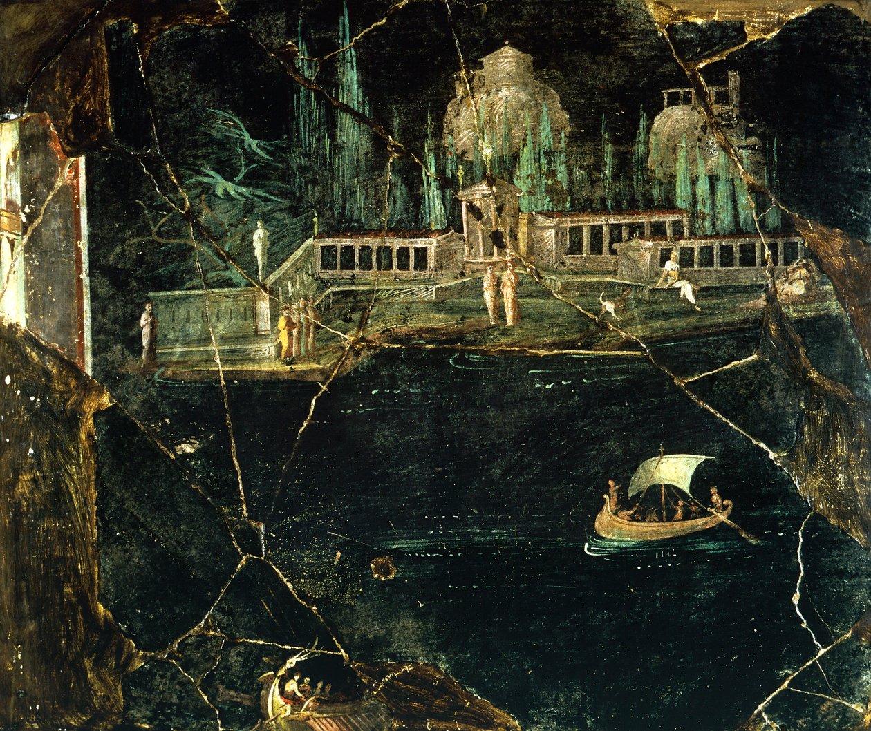 Fresko, das eine Landschaft darstellt, aus Pompeji (UNESCO-Welterbeliste) von Roman Roman