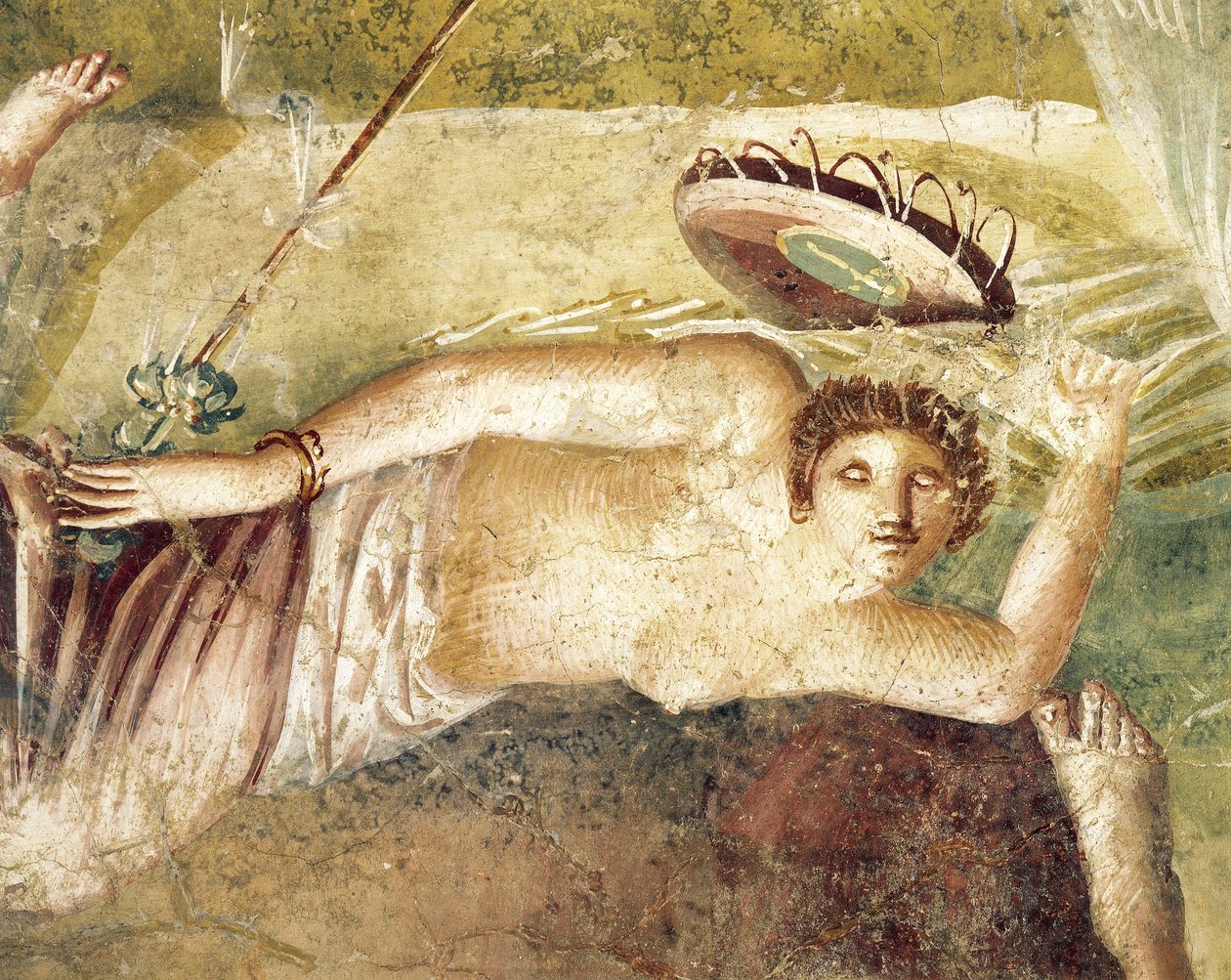 Fresko, das eine schlafende Mänade darstellt, aus dem Haus des Citharisten, Pompeji, Italien von Roman Roman
