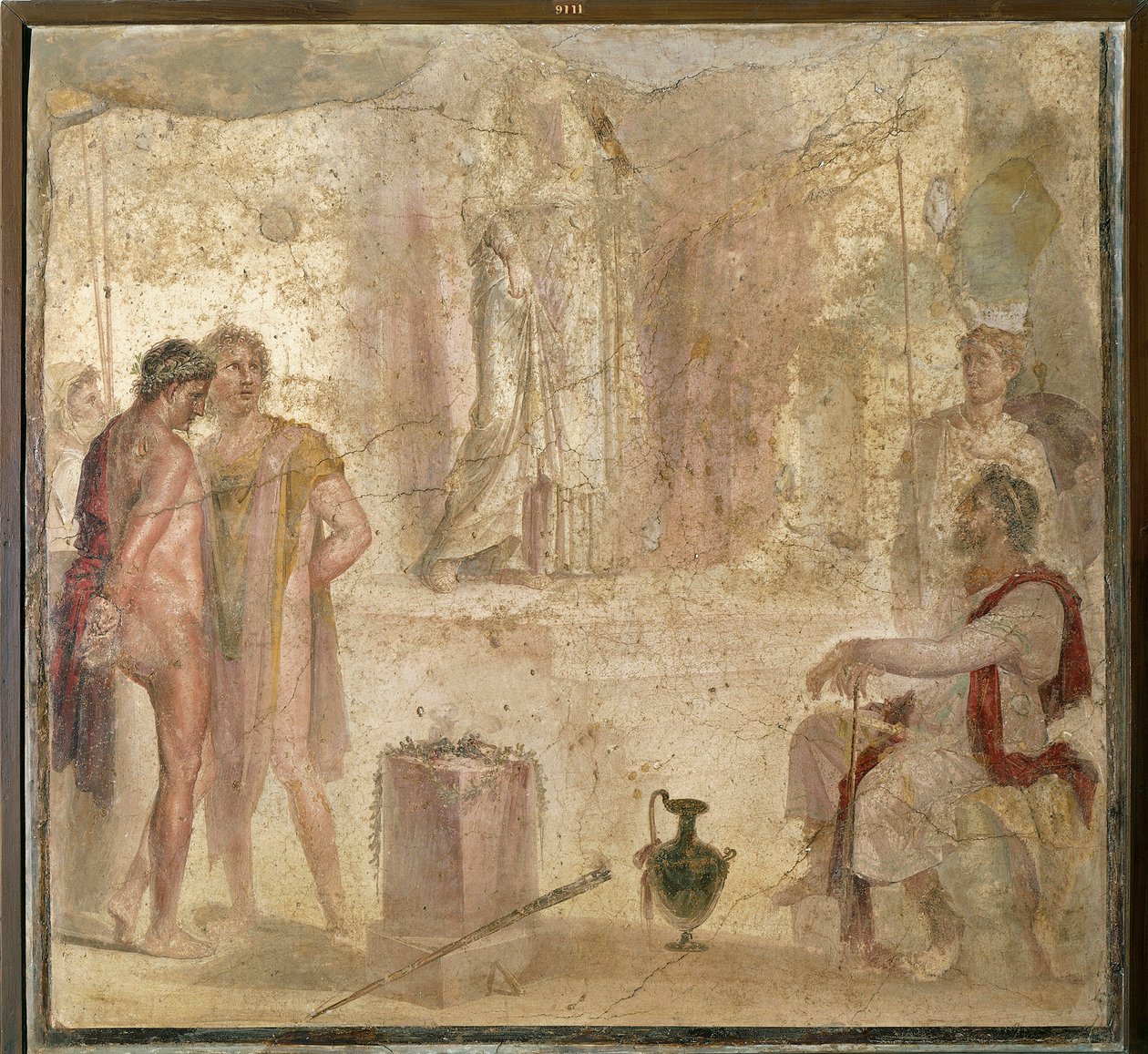 Italien, Kampanien, Pompeji, Haus der Goldenen Amorinen, Orestes und Pylades vor Iphigenie, Fresko von Roman Roman
