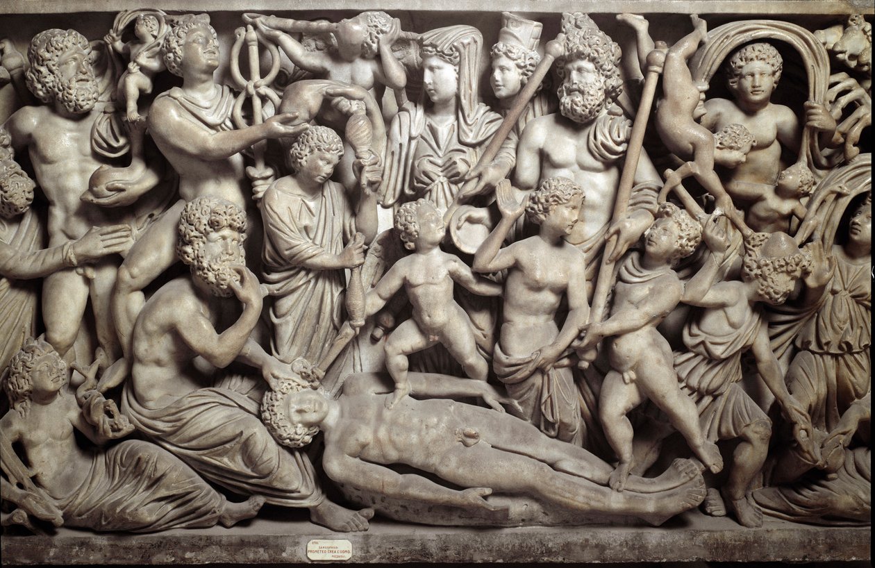 Prometheus erschafft den ersten Menschen (Sarkophag mit Darstellung des ...